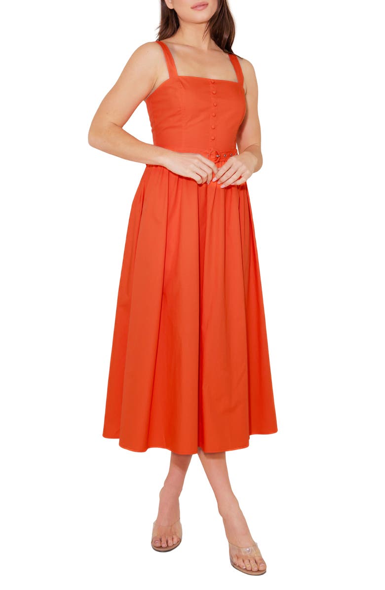 FREEMARKET Belted Cotton Midi Dress, Main, color, Tomato