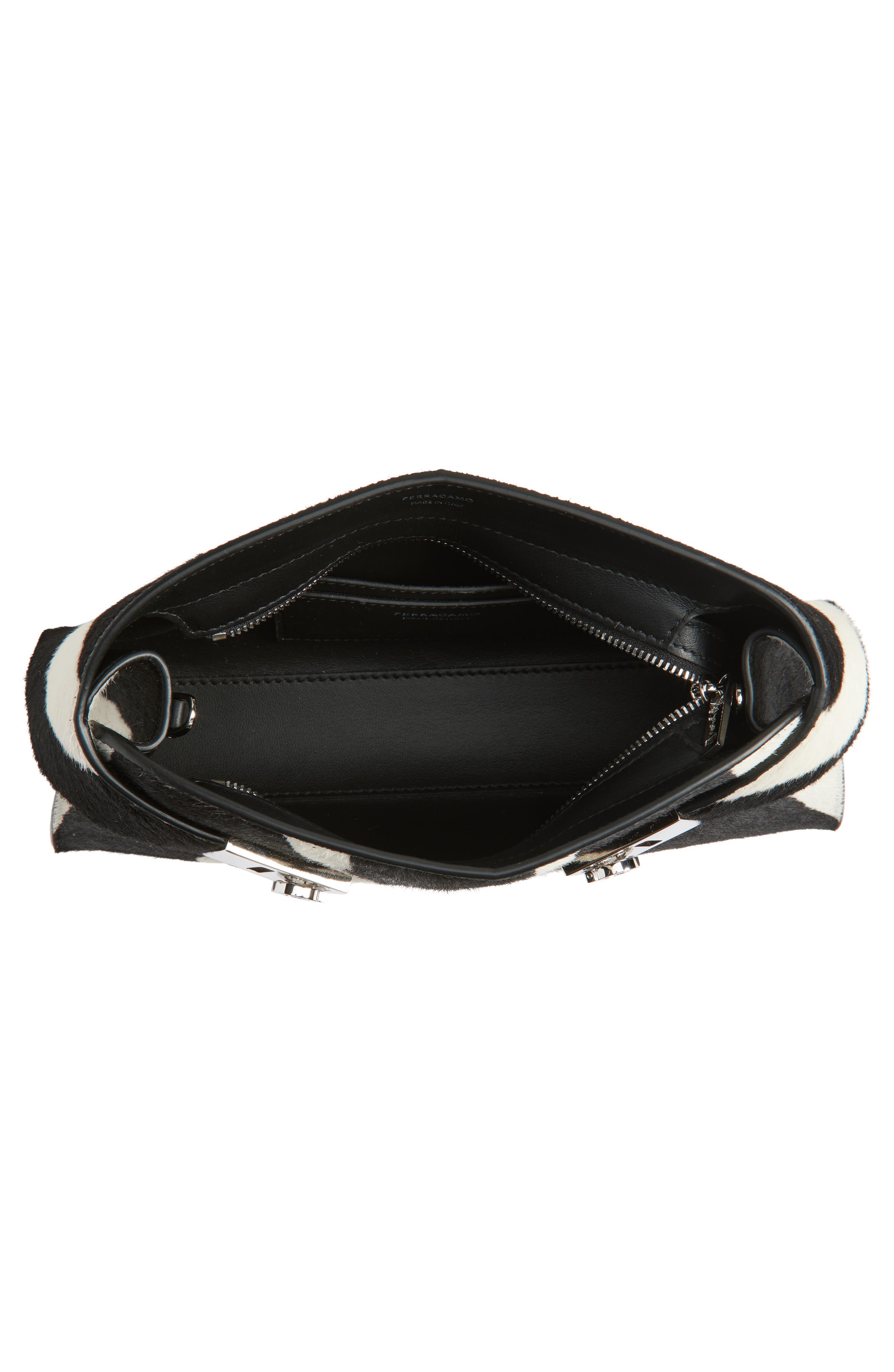 FERRAGAMO Hug Genuine Calf Hair East/West Crossbody Bag, Alternate, color, Kasba Bianco/ Nero