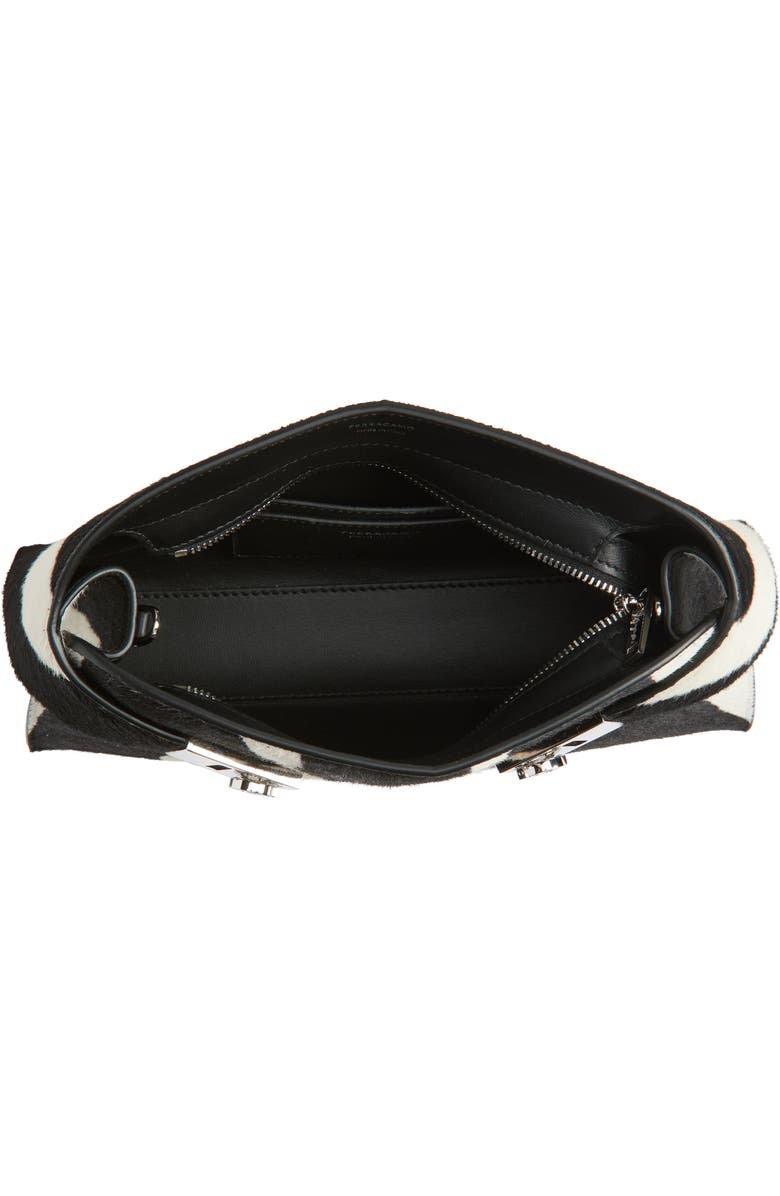 FERRAGAMO Hug Genuine Calf Hair East/West Crossbody Bag, Alternate, color, Kasba Bianco/ Nero
