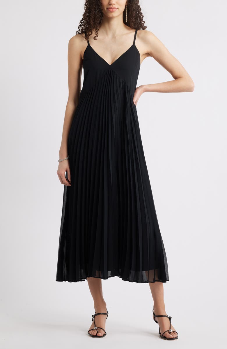 Chelsea28 Floral Pleated Sundress, Main, color, Black