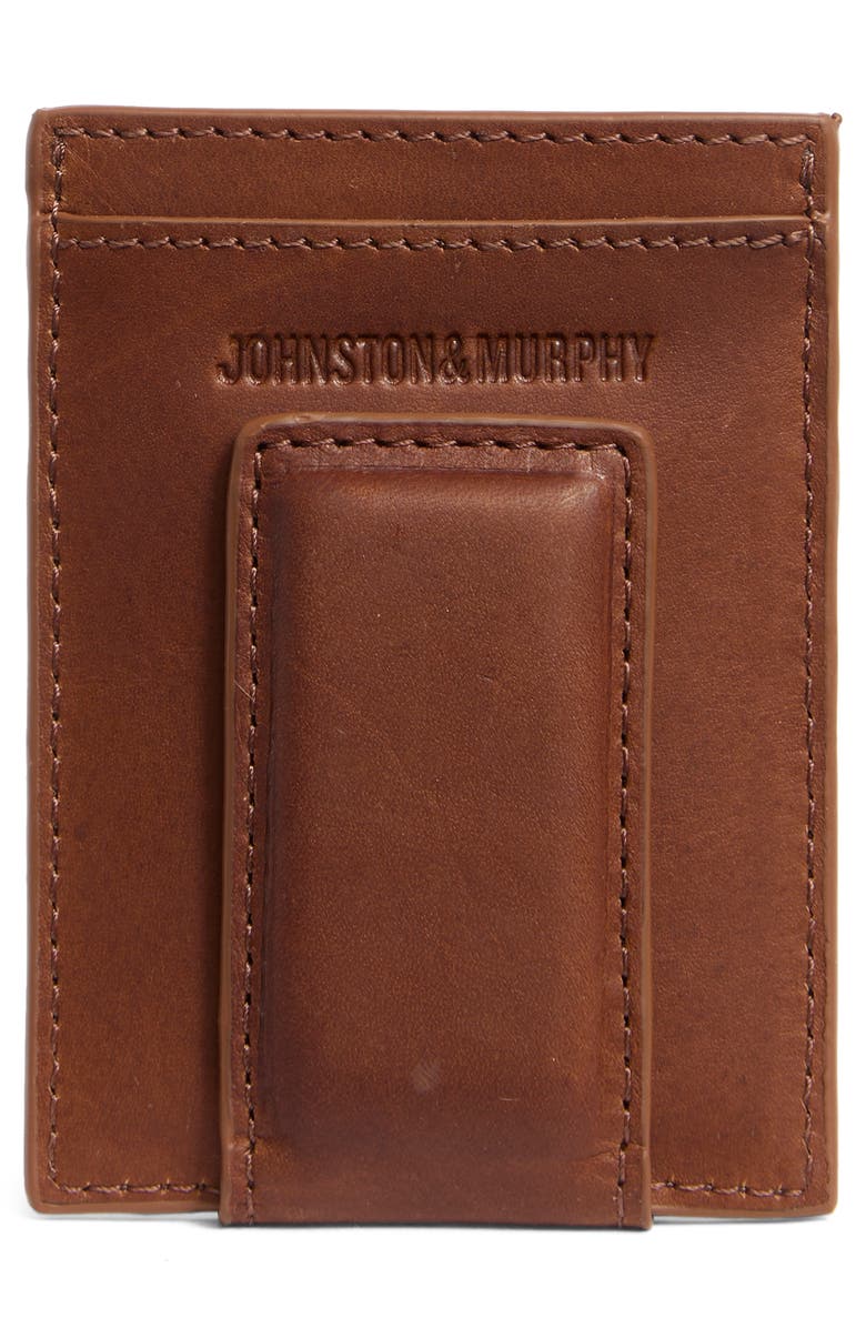 Johnston & Murphy Waxy Leather RFID Card Case, Alternate, color, Mahogany