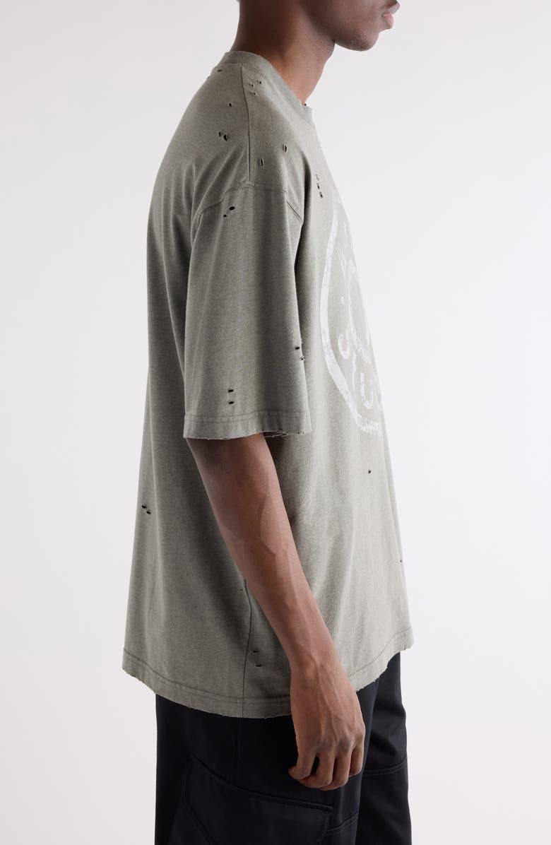 Acne Studios Oversize Ripped Logo Graphic T-Shirt, Alternate, color, Moss Green
