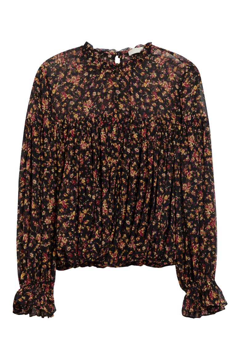Pearl Long Sleeve Silk Chiffon Top, Alternate, color, NOIR MILLE- FLEUR