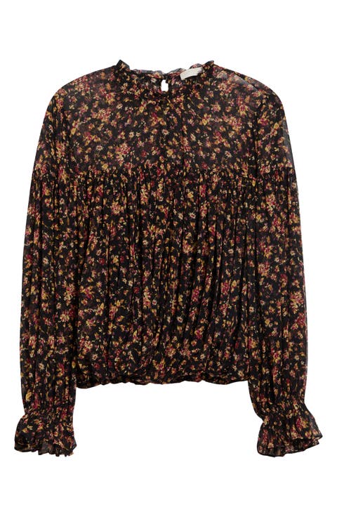 Pearl Long Sleeve Silk Chiffon Top