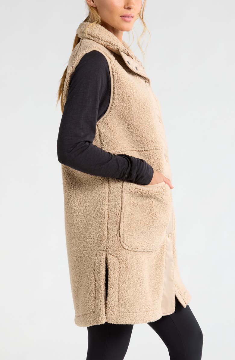 Zella Faux Shearling Longline Vest, Alternate, color, 
