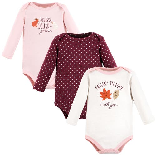 Hudson Baby Essential All-cotton Long-sleeve Bodysuit Triple Pack In Pink