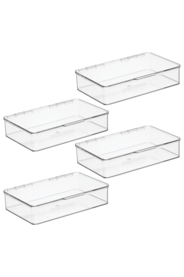 Stackable Hinged-Lid Pantry Storage Box - Set of 4 - Clear, Main, color, Clear
