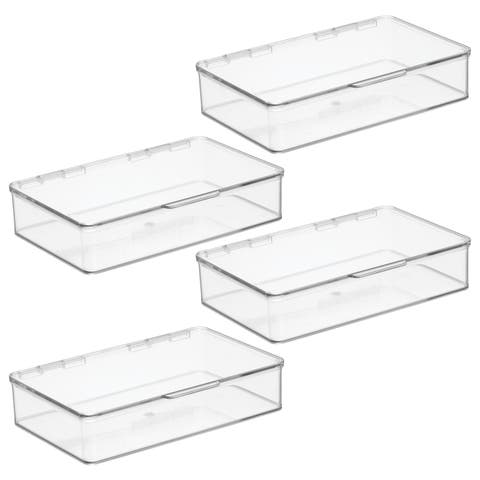 Stackable Hinged-Lid Pantry Storage Box - Set of 4 - Clear