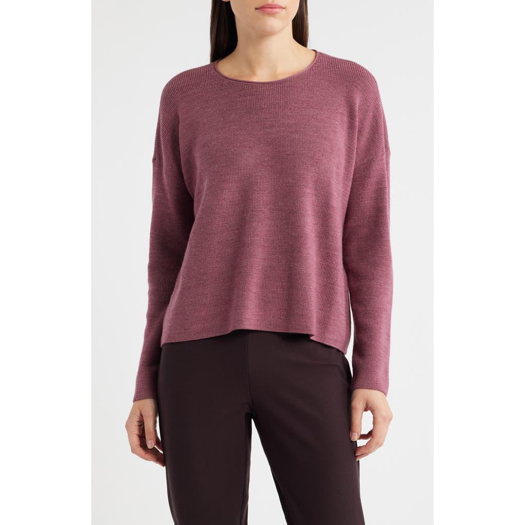 Eileen Fisher Crewneck Wool Sweater In Pink