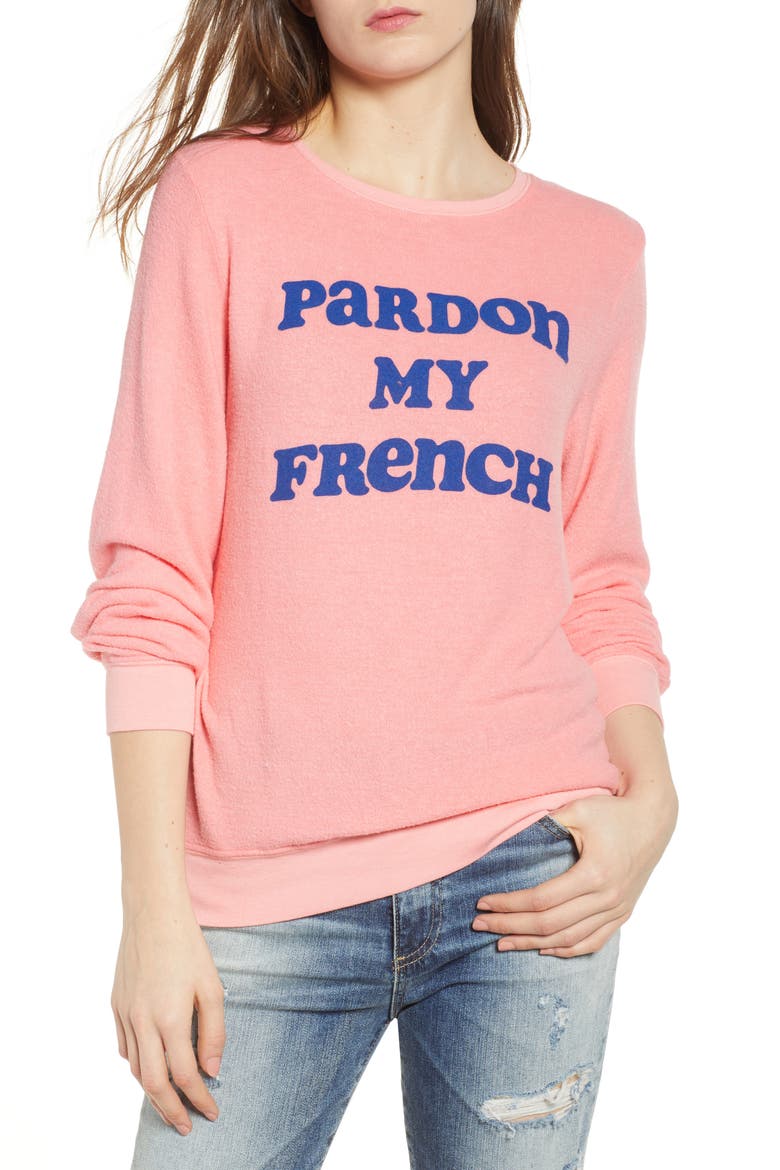 Pardon My French Sweatshirt, Main, color, PEACH CRUSH