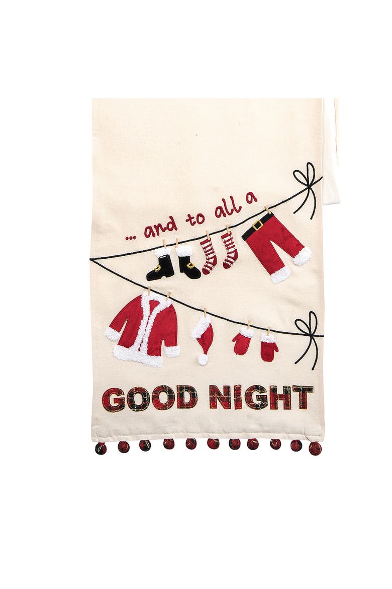 "And to All a Good Night" Embellished Vintage Christmas Table Runner 14" x 72", Alternate, color, Off-White