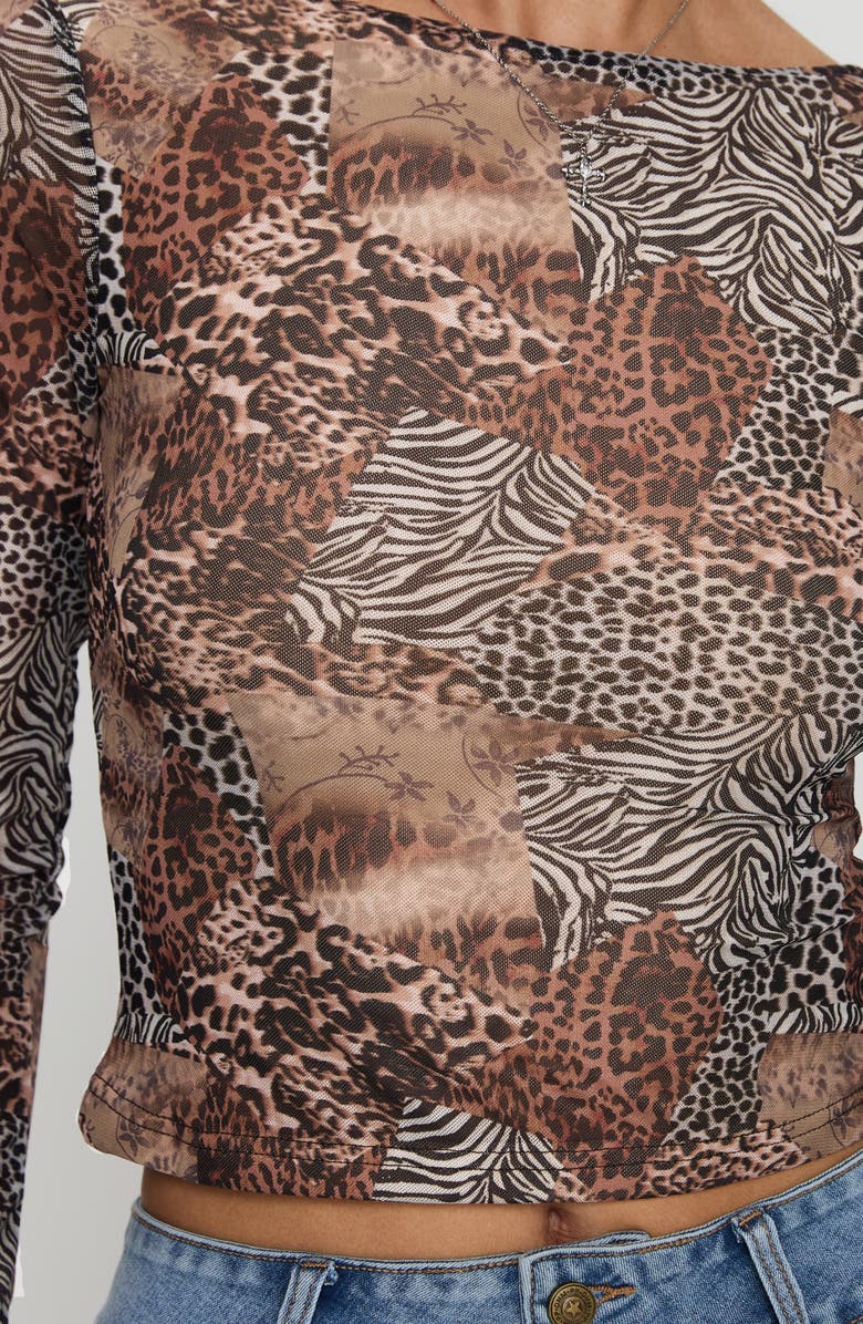 Princess Polly Tied In Long Sleeve Mesh Top, Alternate, color, Leopard