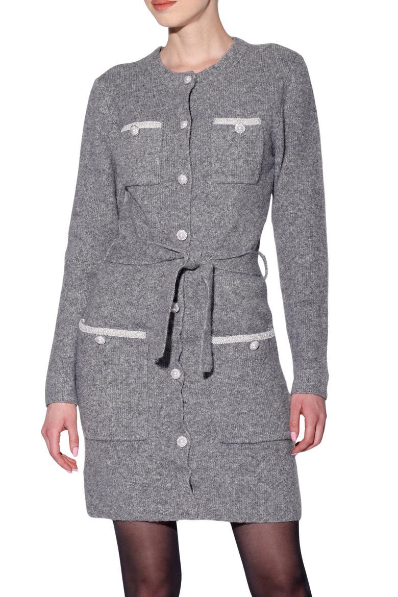 Beth Button Front Sweater Dress, Main, color, HEATHER GREY