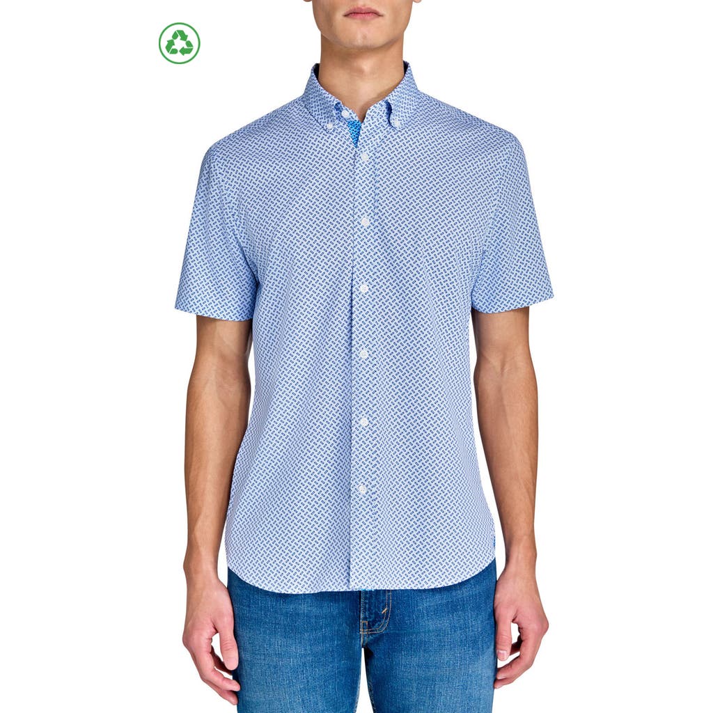 Construct Mini Barrelong Sleeve Woven Short Sleeve Basic In White/blue