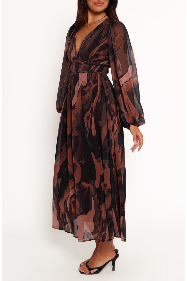 Blayze Long Sleeve Maxi Dress, Alternate, color, BROWN PRINT