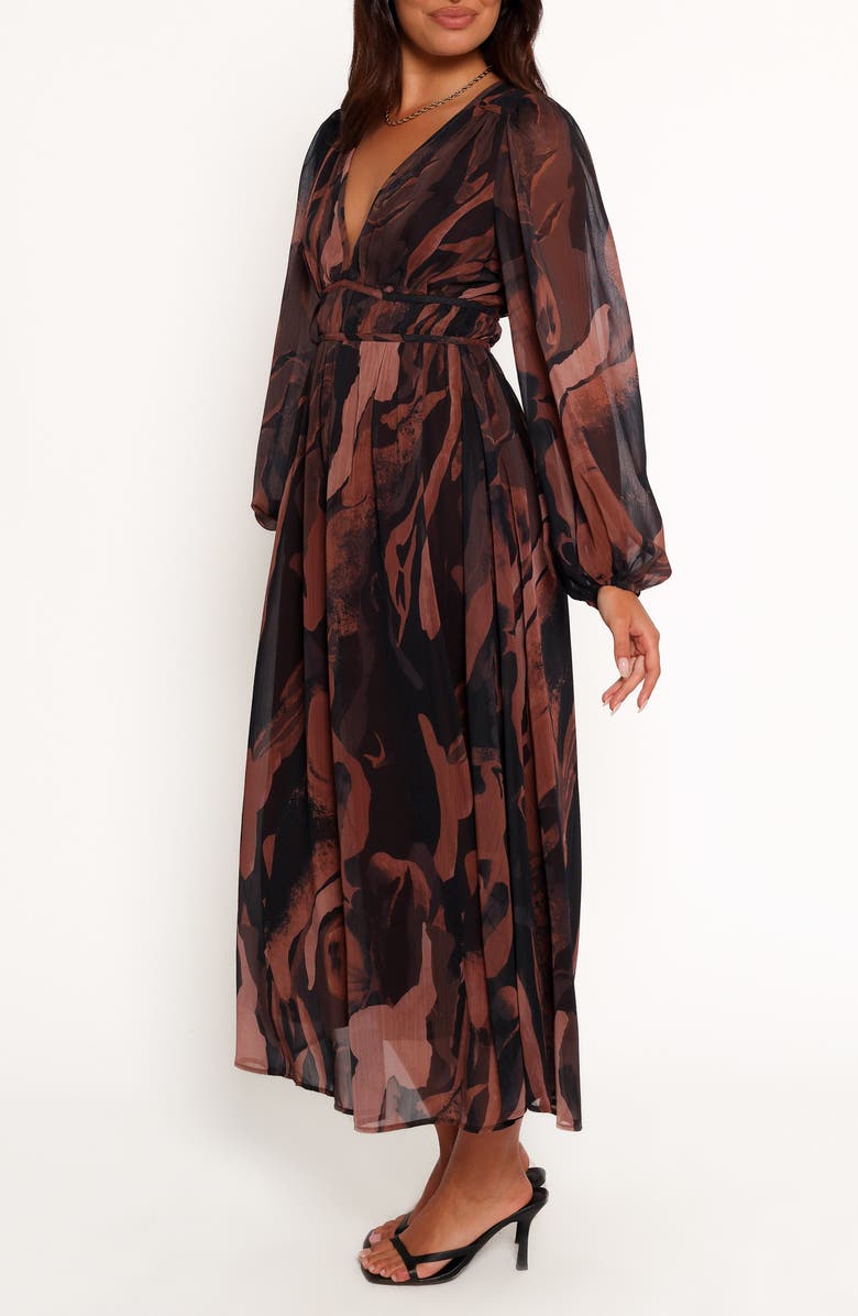 Petal & Pup Blayze Long Sleeve Maxi Dress, Alternate, color, Brown Print