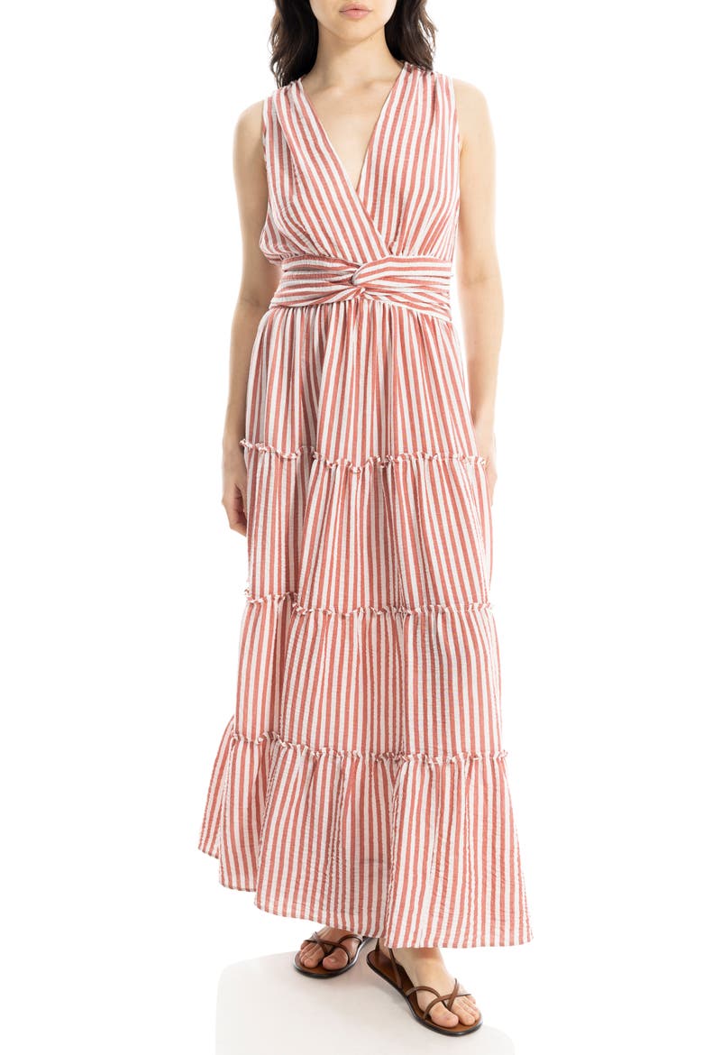 Knotted Tiered Maxi Dress, Alternate, color, RED/ WHITE STRIPE