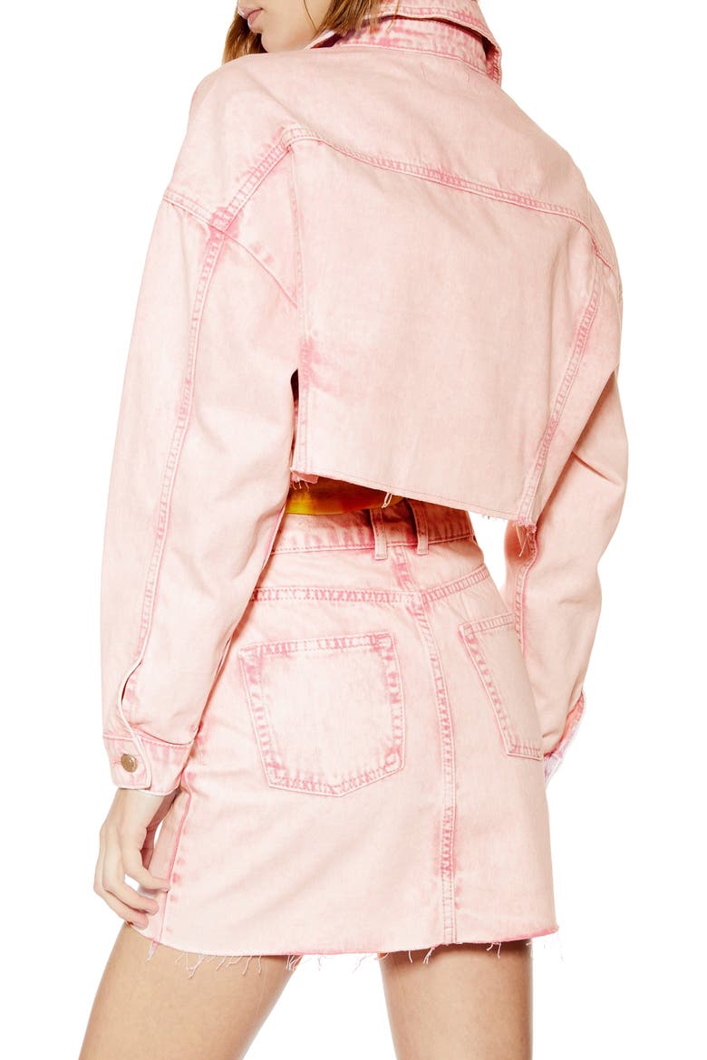 Acid Wash Jacked Denim Jacket, Alternate, color, PINK MULTI