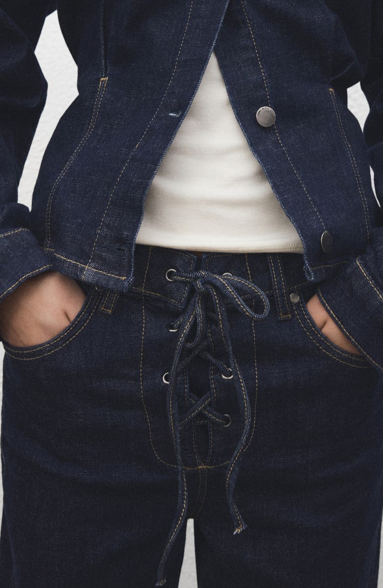 MANGO Drawstring Closure Flare Leg Jeans, Alternate, color, Blue