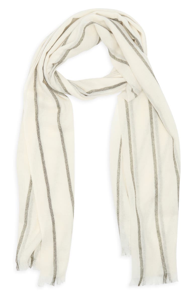 Stripe Cashmere Scarf, Alternate, color, IVORY- OLIVE COMBO