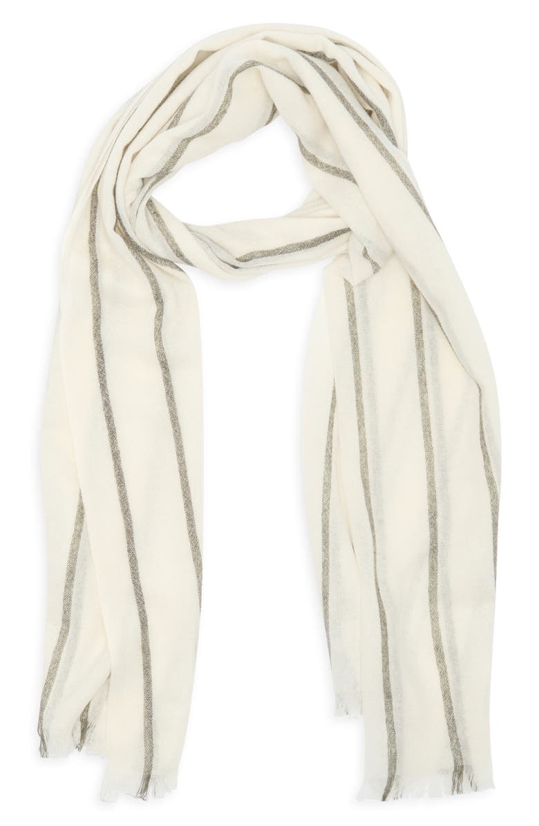 Nordstrom Stripe Cashmere Scarf, Alternate, color, Ivory- Olive Combo