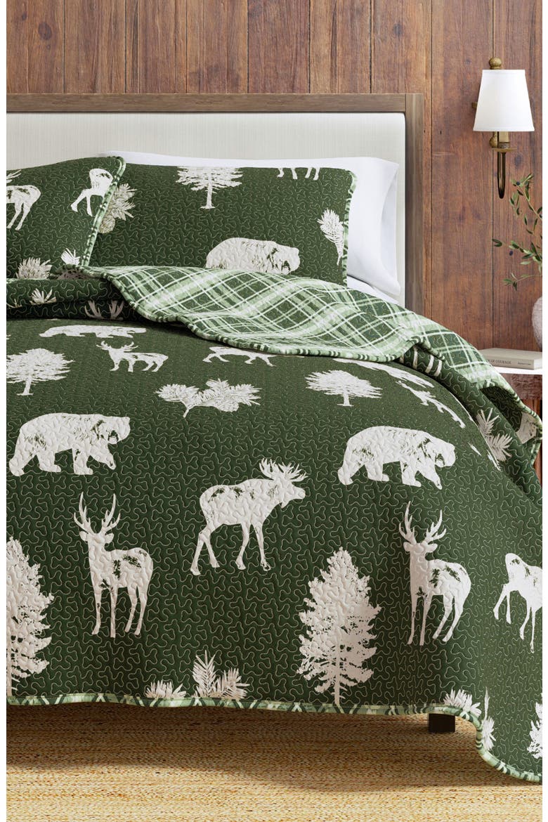 Bear Moose Quilt Set, Main, color, FOREST GREEN
