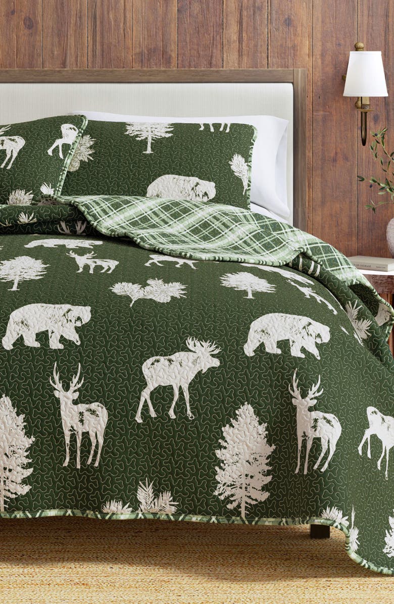 Woven & Weft Bear Moose Quilt Set, Main, color, Forest Green