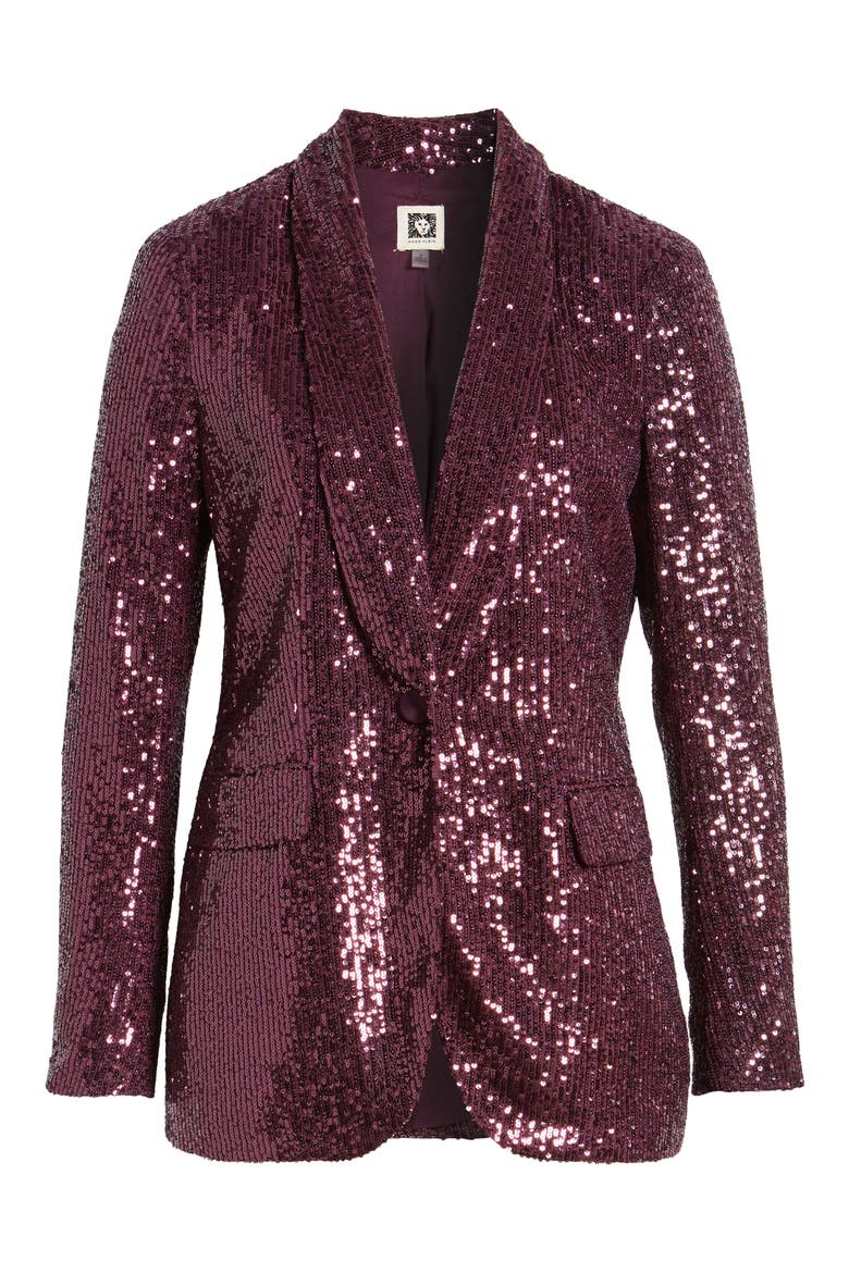 Shawl Collar Sequin Blazer, Alternate, color, DEEP PLUM