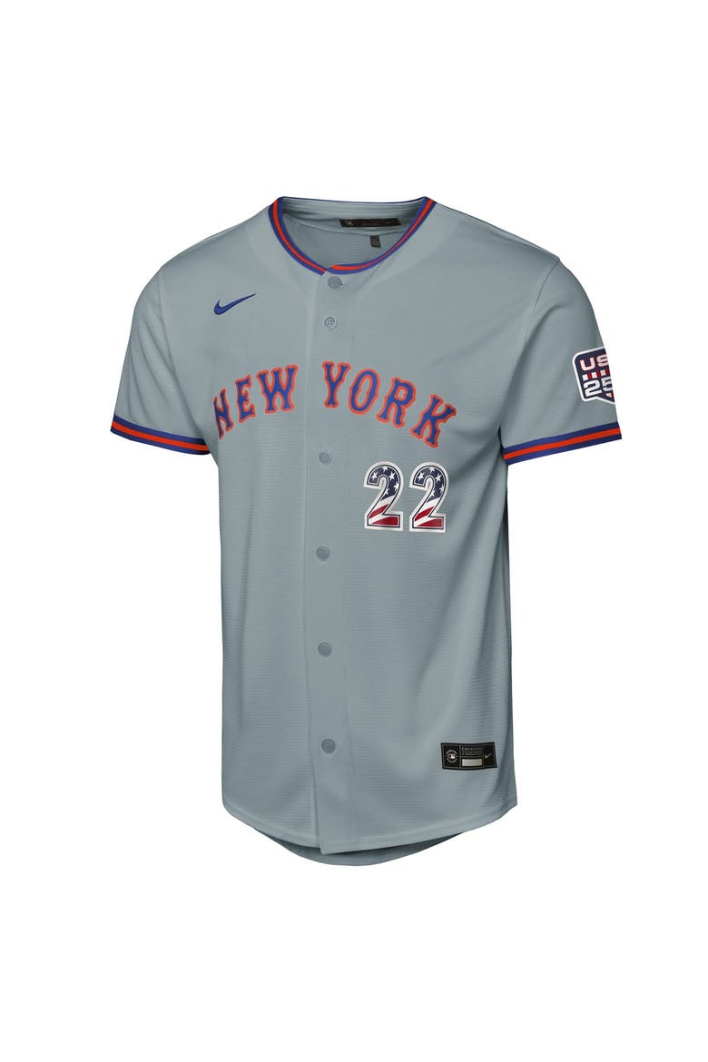 Youth Nike Juan Soto Gray New York Mets USA 250 Fourth of July Road Replica Jersey, Alternate, color, Gray