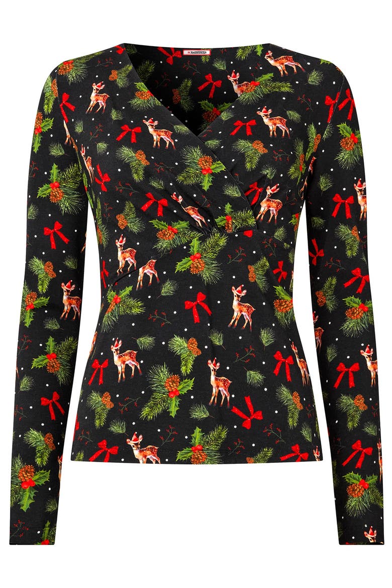 Stretch Knit Festive Wrap Top, Alternate, color, FESTIVE FALLING REINDEER