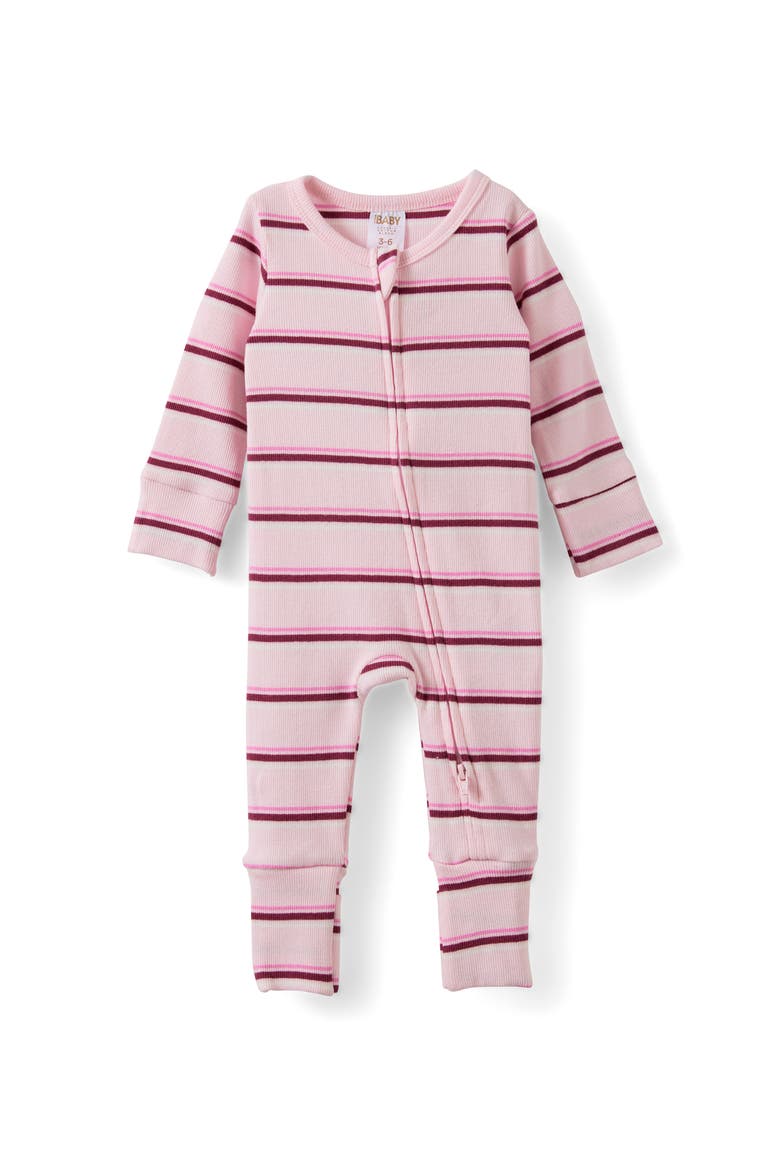 Growie Long Sleeve Zip All In One Romper, Main, color, Tea Party Pink Max Stripe