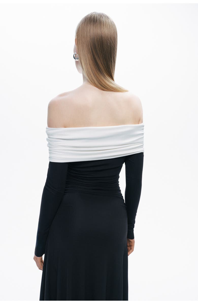 Nocturne Black and White Off-Shoulder Contrast Maxi Dress, Alternate, color, 