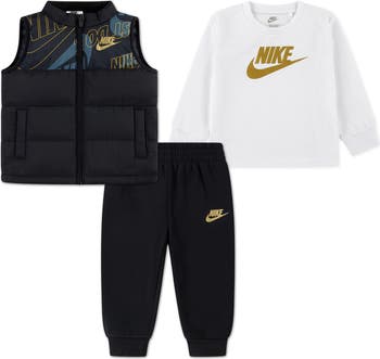 Colorblock Puffer Vest, Logo T-Shirt & Fleece Joggers Set