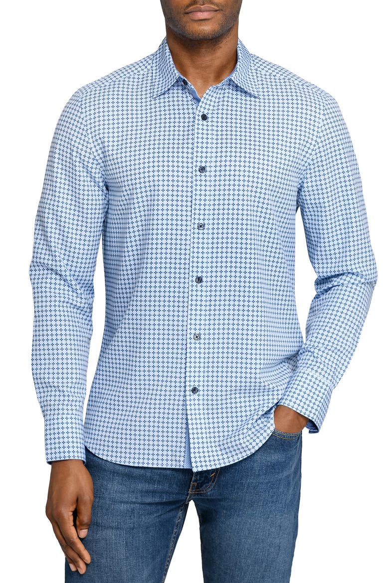 Diamond Geo Woven Long Sleeve Basic, Main, color, WHITE/BLUE