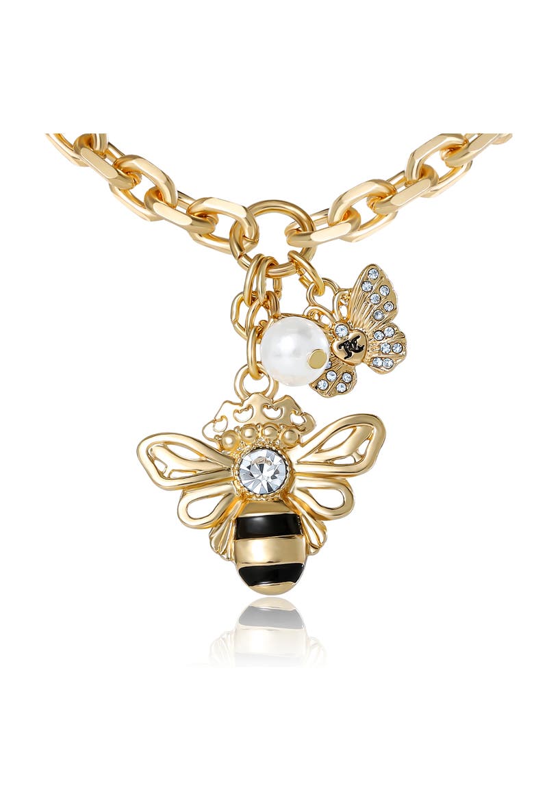 Charm Cluster Bee Necklace, Gold-Tone with Crystal Butterfly & Pearl Accents, Main, color, Gold Tone