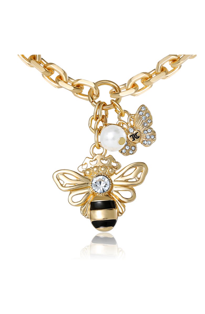 Juicy Couture Charm Cluster Bee Necklace, Gold-Tone with Crystal Butterfly & Pearl Accents, Main, color, Gold Tone