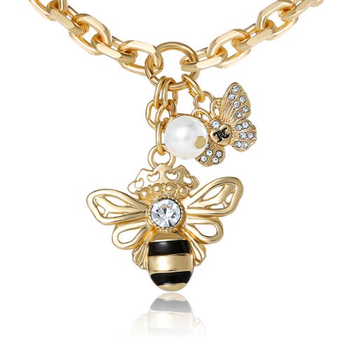 Charm Cluster Bee Necklace, Gold-Tone with Crystal Butterfly & Pearl Accents