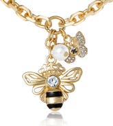 Juicy Couture Charm Cluster Bee Necklace, Gold-Tone with Crystal Butterfly & Pearl Accents