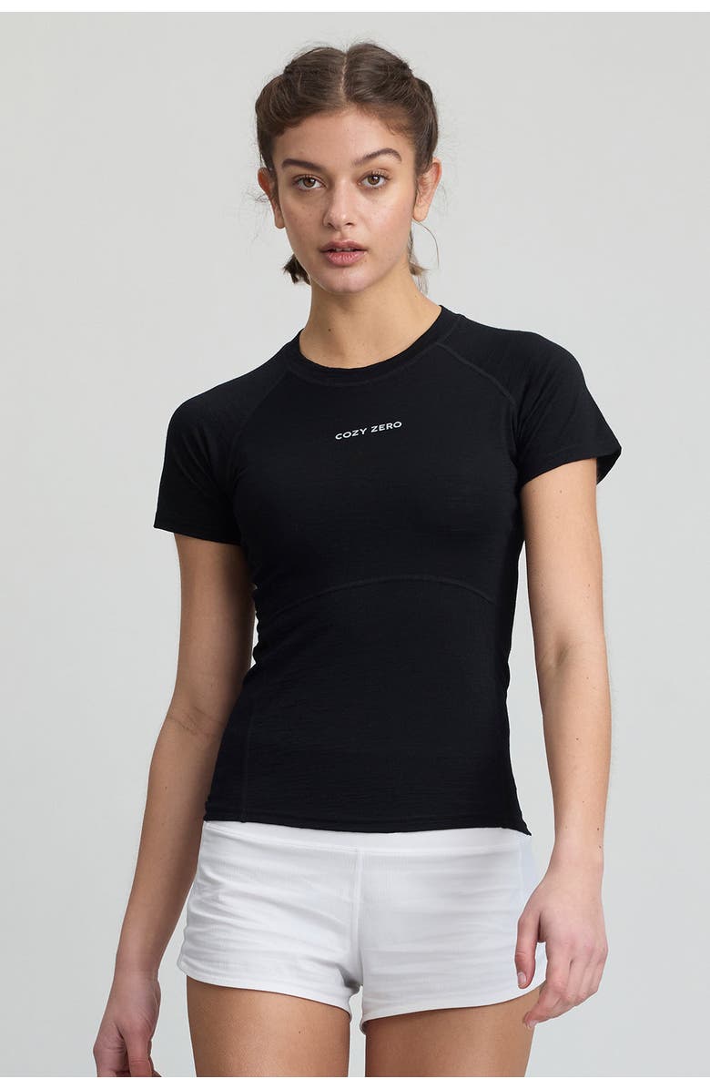 COZY ZERO Women's 2 Tone Merino Lightweight Skinny Tee, Main, color, Black
