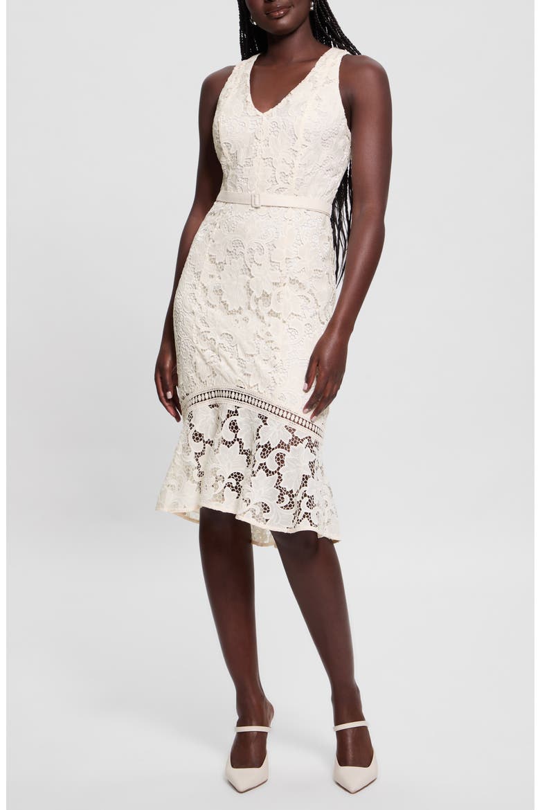 Itzel Lace Sleeveless Sheath Dress, Main, color, DOVE WHITE