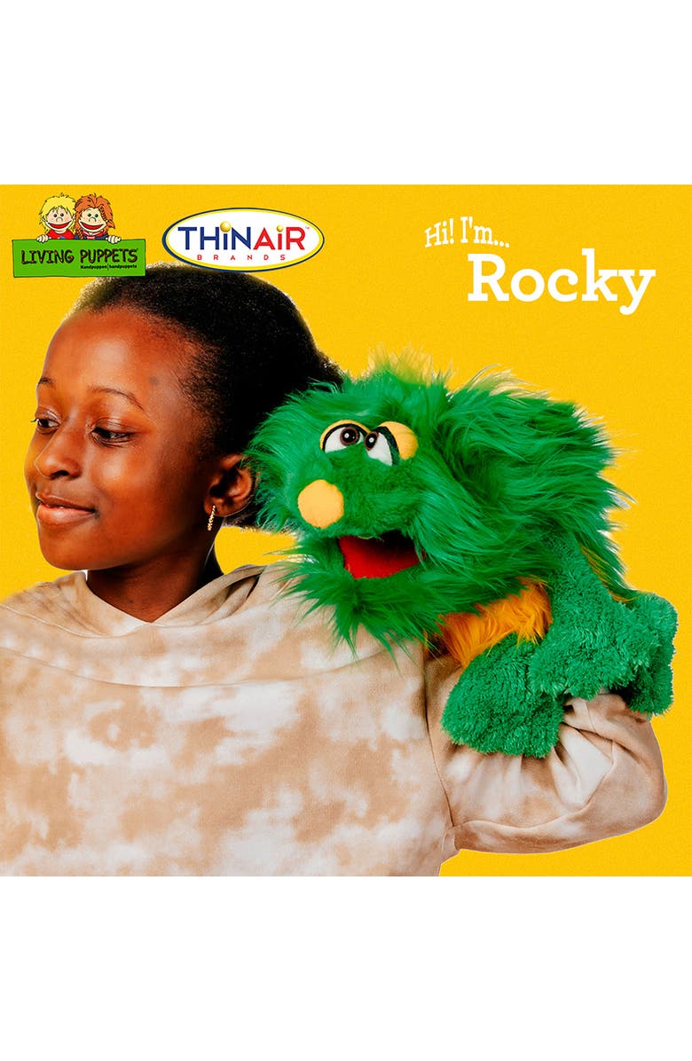 Living Puppets Rocky The Green Friendly Monster 16 Inch Plush Hand Puppet, Alternate, color, Green