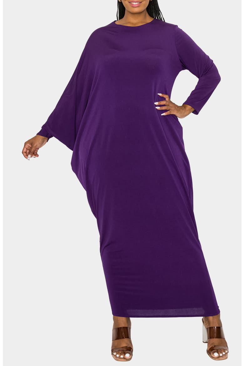 Louella Asymmetrical Long Sleeve Stretch Maxi Dress, Alternate, color, PURPLE