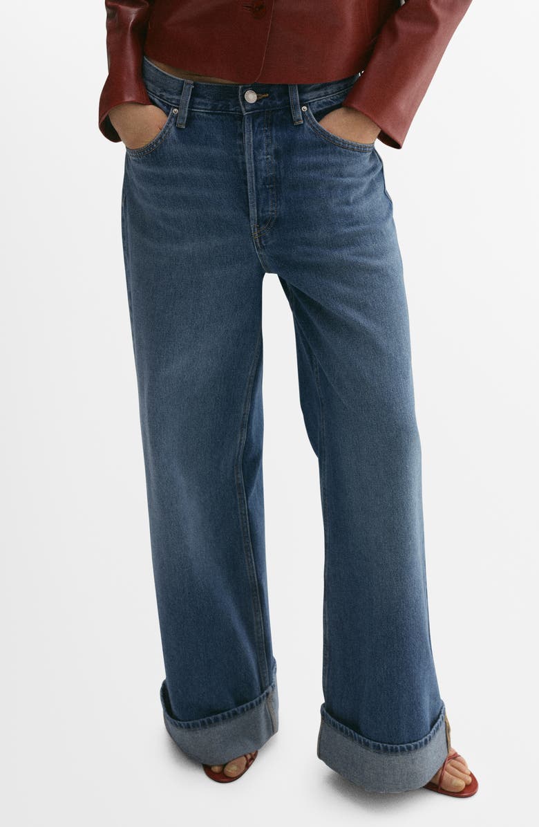 MANGO Cuffed Wide Leg Jeans, Main, color,