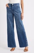 Wit & Wisdom Sam High Waist Faux Pearl Detail Wide Leg Jeans
