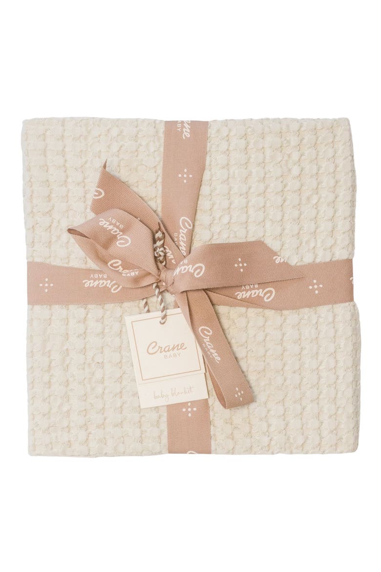 Birch Tassel Waffle Knit Cotton Baby Blanket, Alternate, color, WHITE