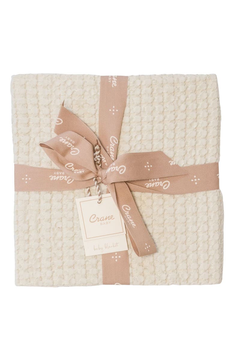 CRANE BABY Birch Tassel Waffle Knit Cotton Baby Blanket, Alternate, color, White