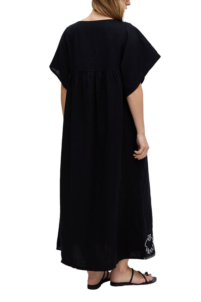 Candy Tabard Embroidered Hem Midi Dress, Alternate, color, Black