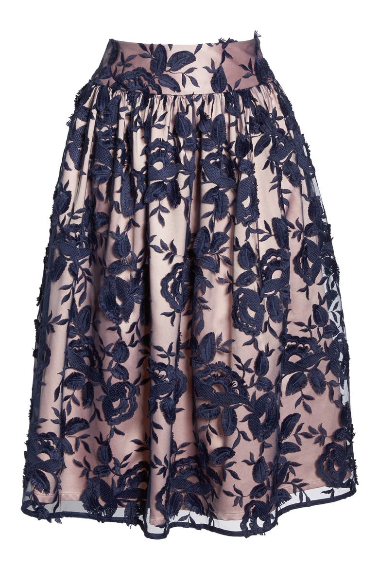 Embroidered Midi Skirt, Alternate, color, NAVY