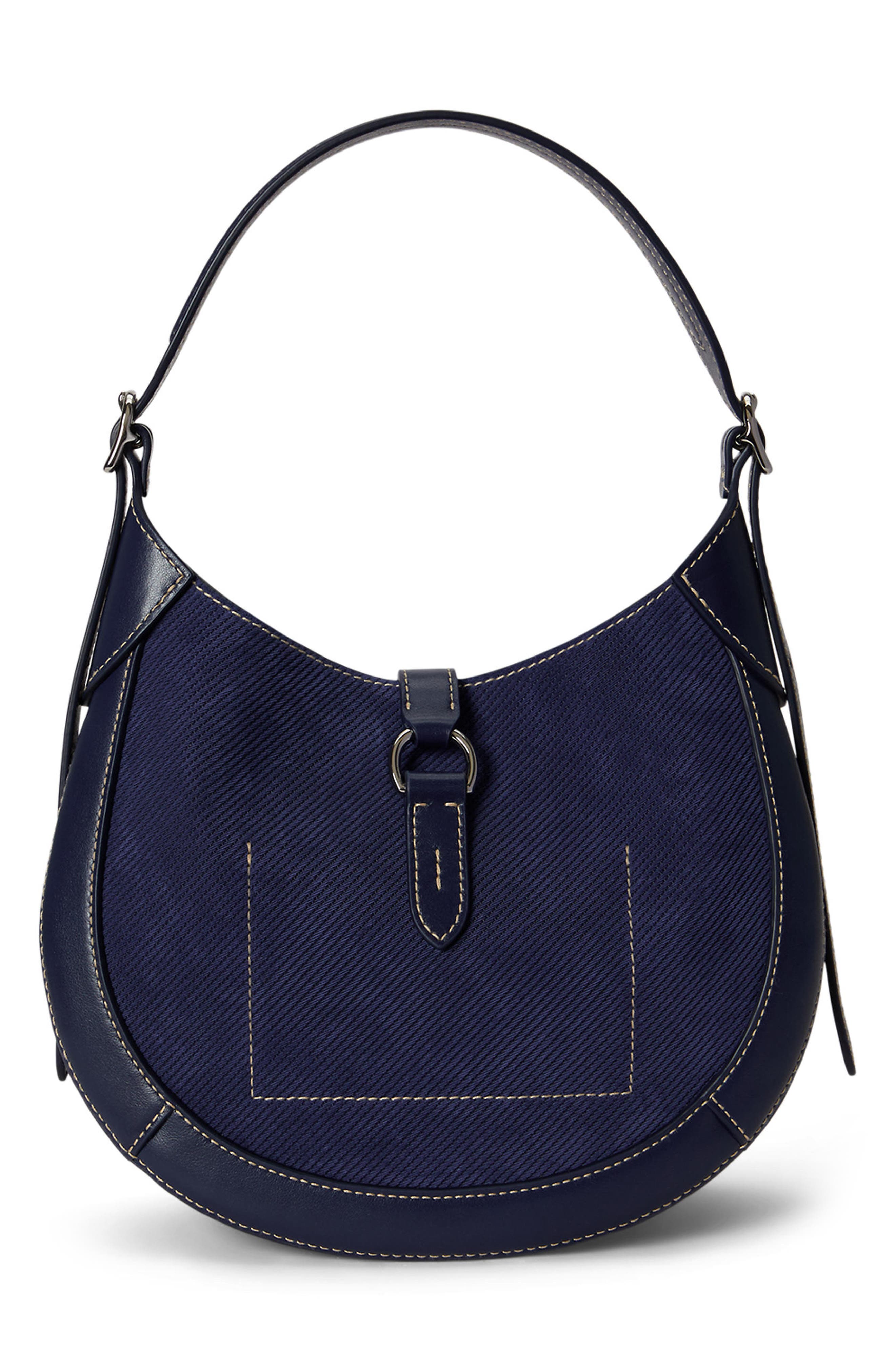Polo ID Small Twill & Leather Shoulder Bag, Alternate, color, NIGHT