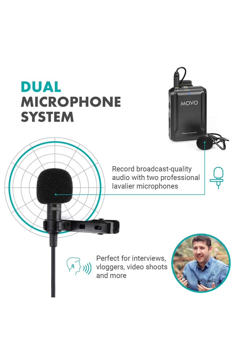 MOVO Edge-OP-Duo Dual Wireless Lavalier Microphone for Osmo Pocket 1 and 2, Alternate, color, Black